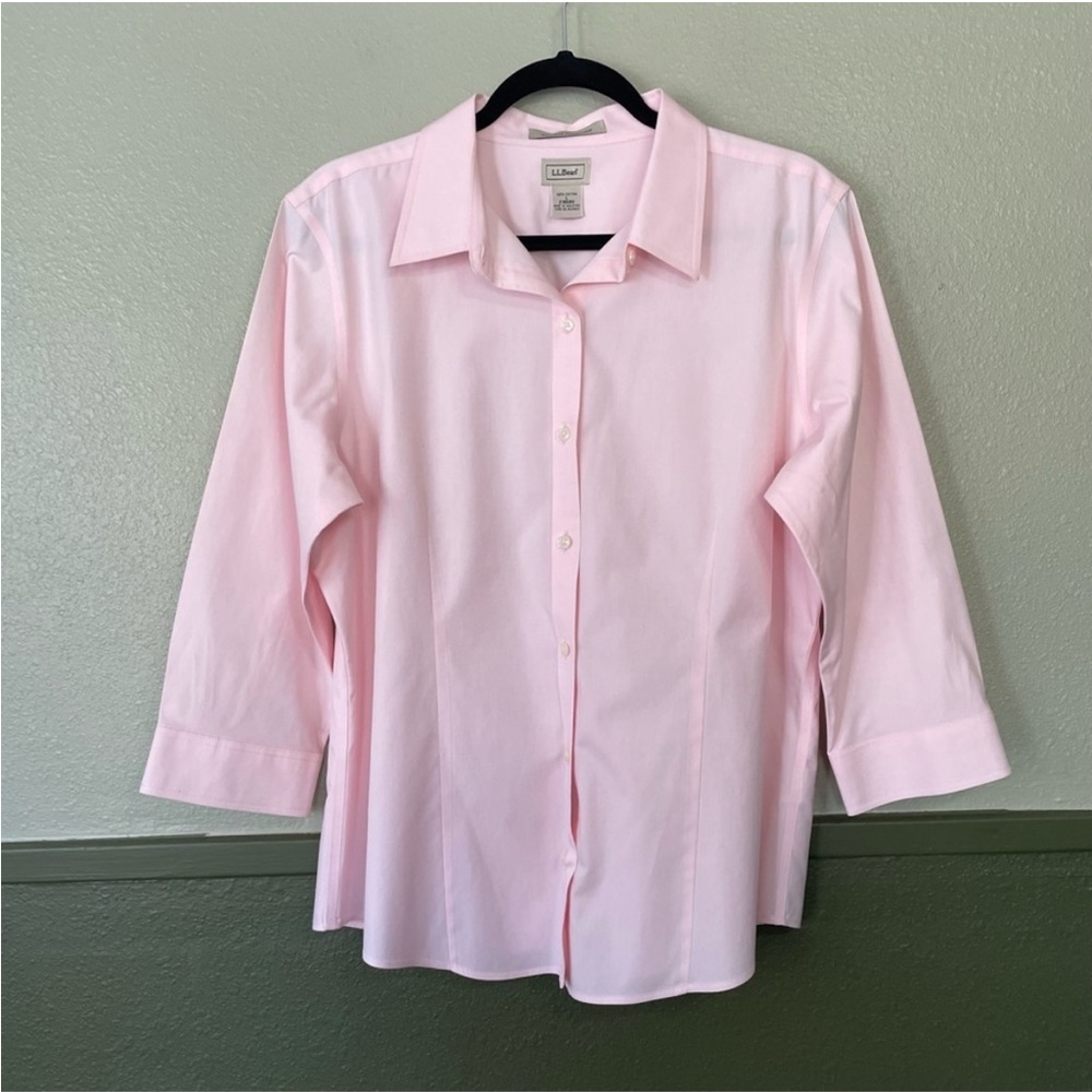 L.L. Bean Pink Oxford Button-Up Blouse Size Large